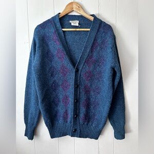 blarney woolen mills • sweater true vintage cardigan irish wool argyle blue